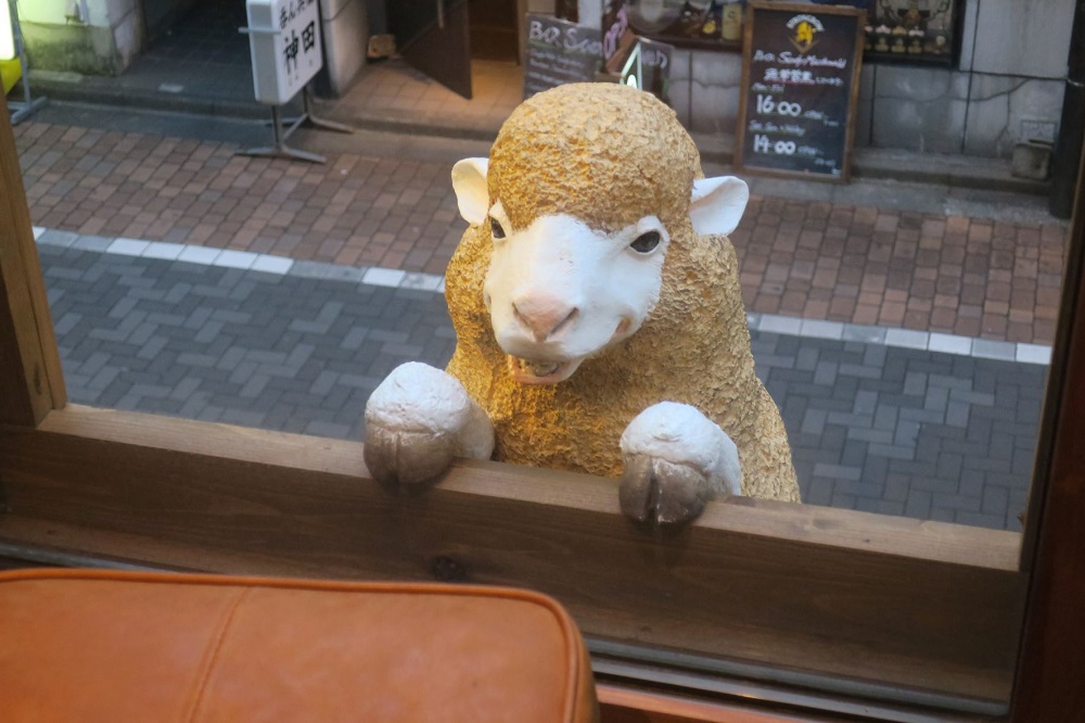 ラムゴローの2階席では、窓から羊が出迎える