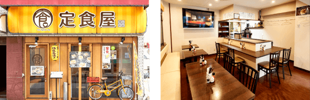 定食屋神田本店の外観と内装