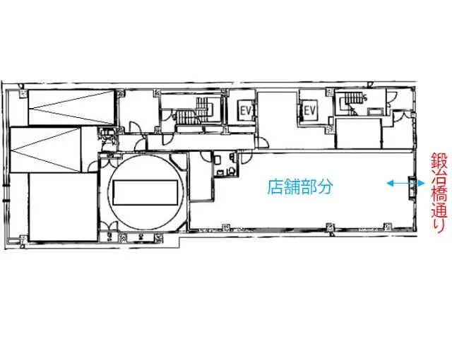 京橋のスケルトン店舗物件の平面図