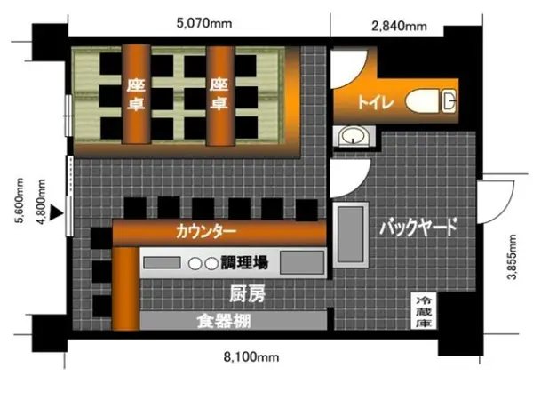 居酒屋の居抜き物件の平面図