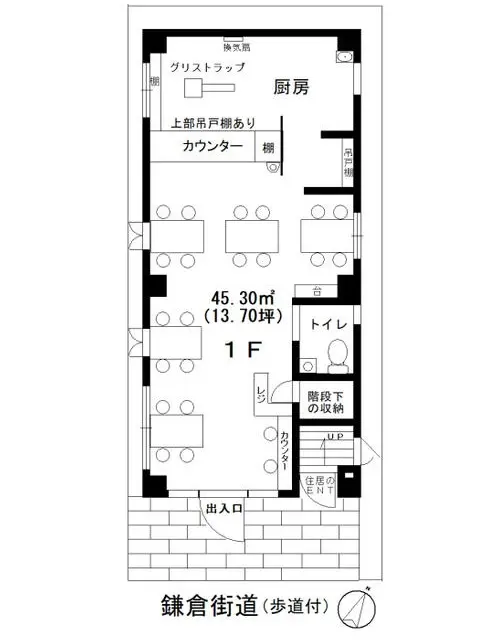 蒔田のビストロ・洋食居抜きの平面図