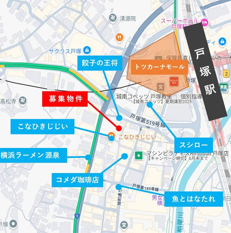 戸塚の居抜き店舗の地図