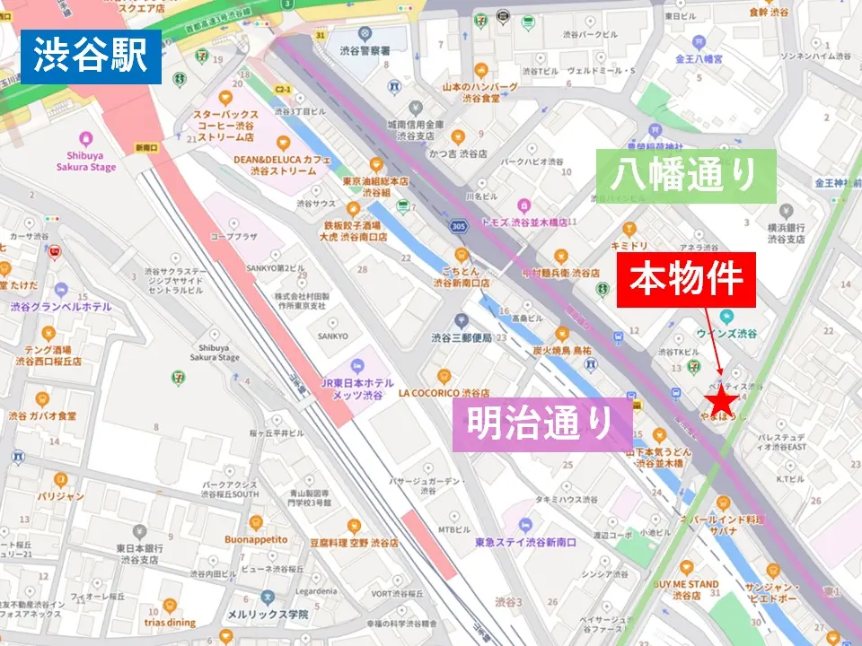 渋谷の居抜き店舗の地図