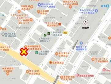 綱島の居抜き店舗の地図