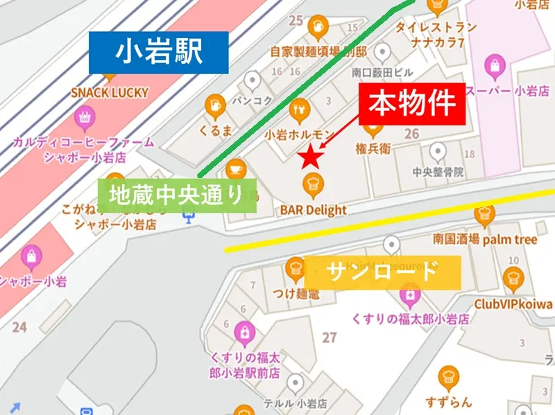 小岩の居抜き店舗の地図