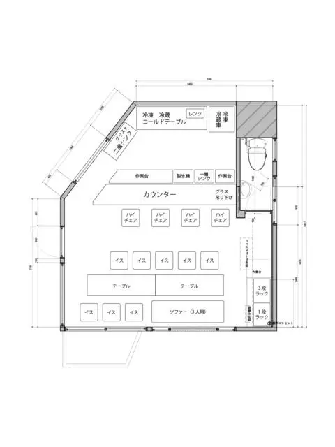 西新宿の居抜き店舗の平面図