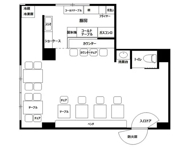 天王町の居抜き店舗の平面図