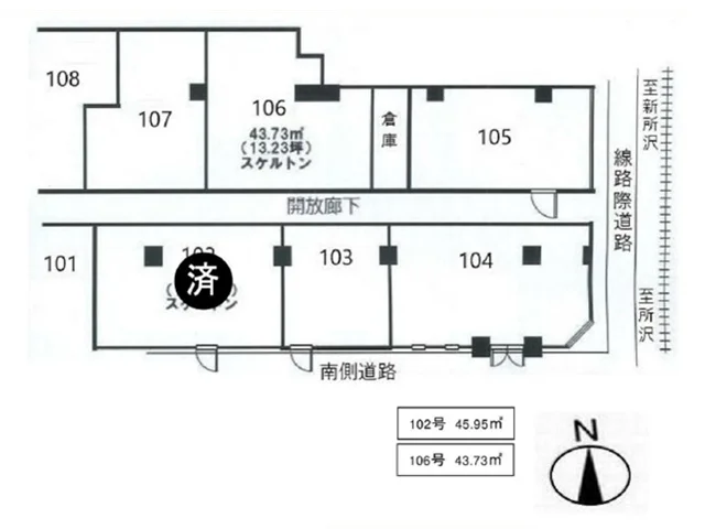 新所沢のスケルトン店舗物件の平面図