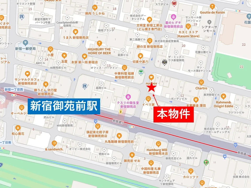 新宿御苑前の居抜き店舗の地図