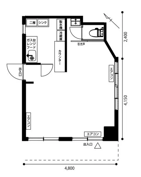 カフェ・喫茶店の居抜き物件の平面図