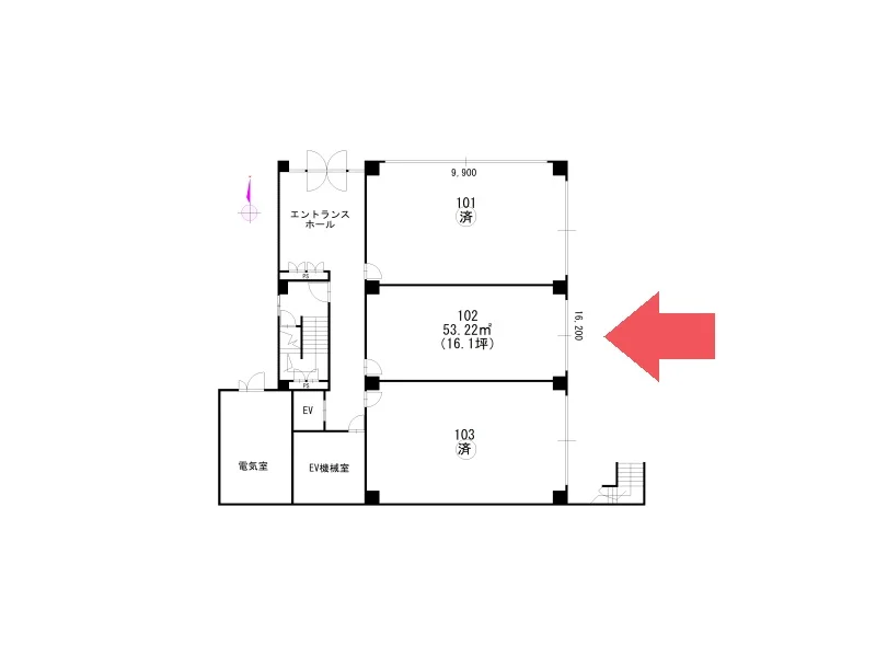 北綾瀬のスケルトン店舗物件の平面図