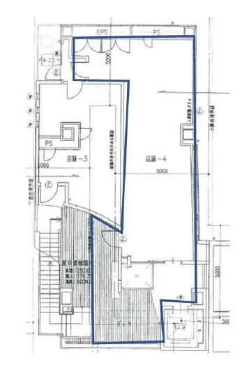 上野御徒町のスケルトン店舗物件の平面図