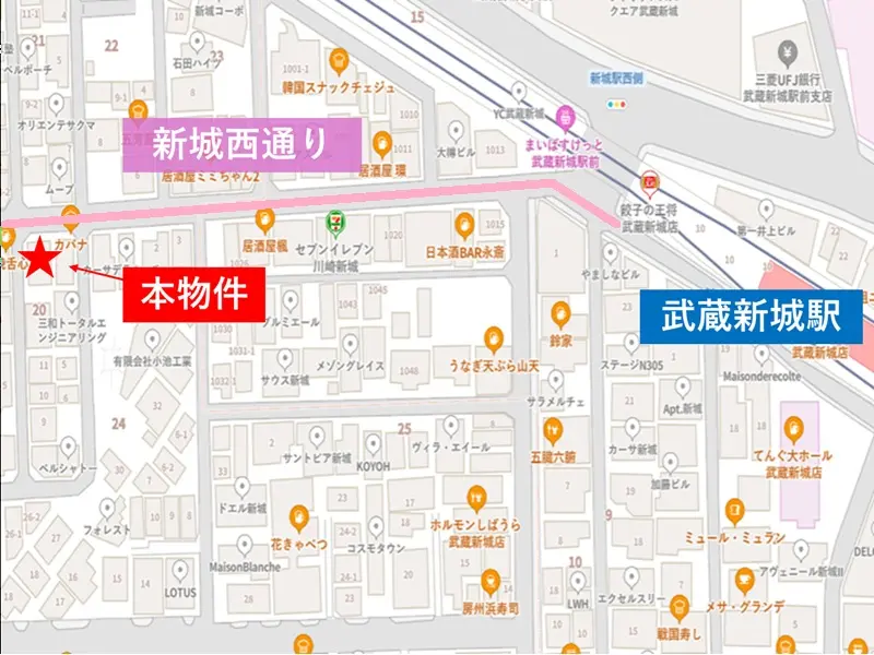 武蔵新城の居抜き店舗の地図
