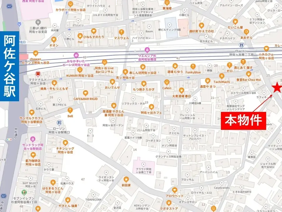 阿佐ケ谷の事務所仕様店舗物件の地図