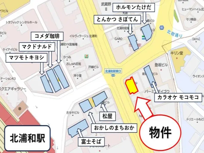 北浦和のスケルトン店舗物件の地図