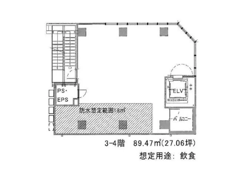 新橋のスケルトン物件の平面図