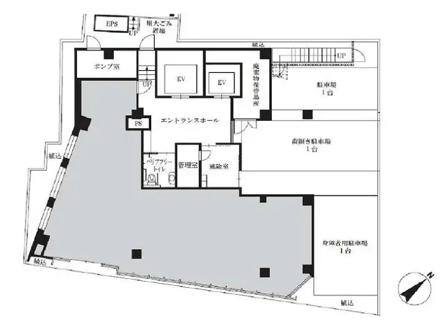 六本木一丁目のスケルトン店舗物件の平面図