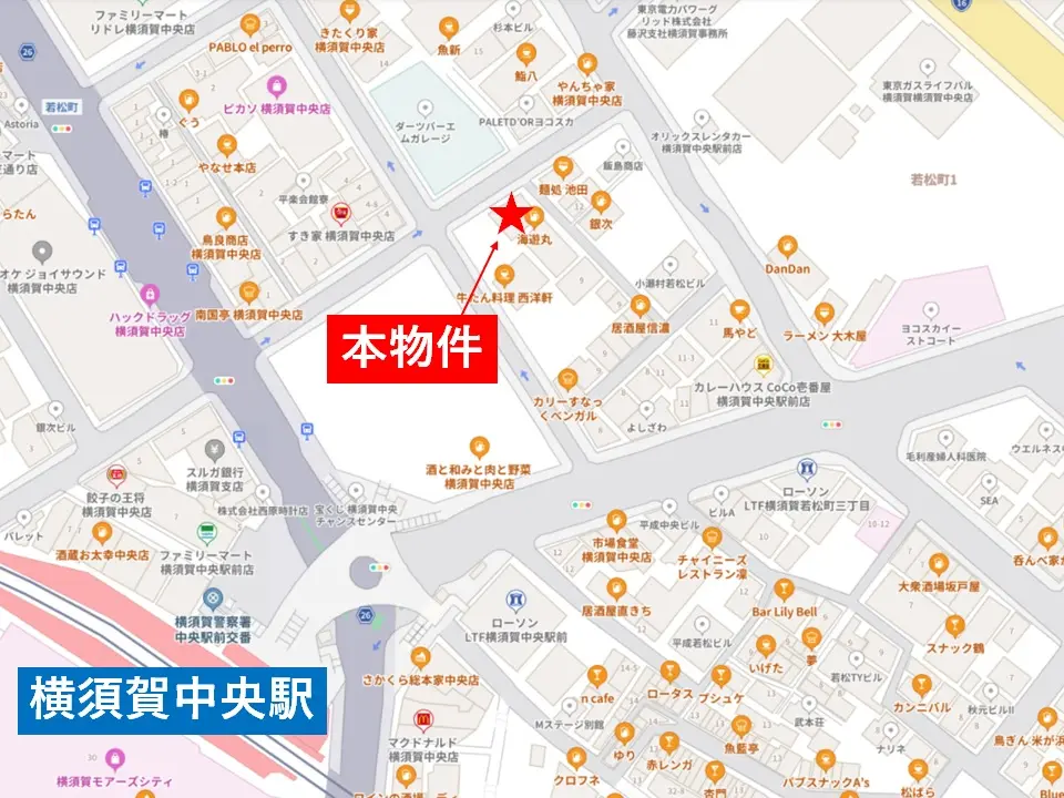 横須賀中央のスナック・パブ居抜きの地図