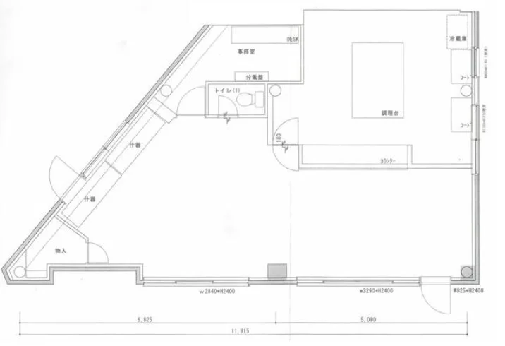 鐘ヶ淵の居抜き店舗の平面図