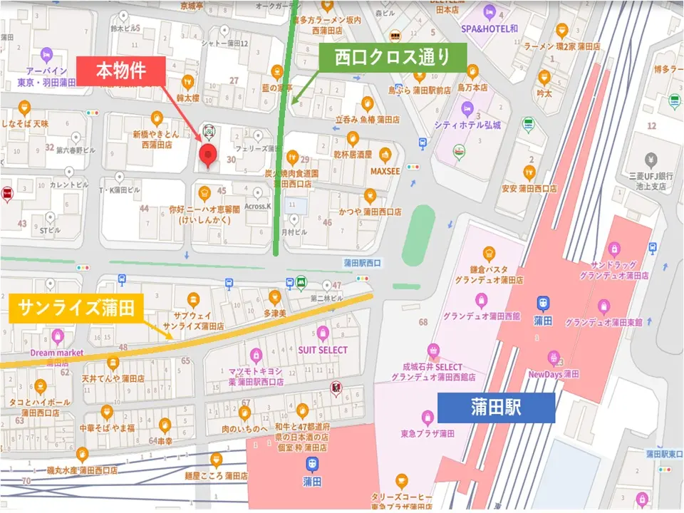 蒲田の居抜き店舗の地図