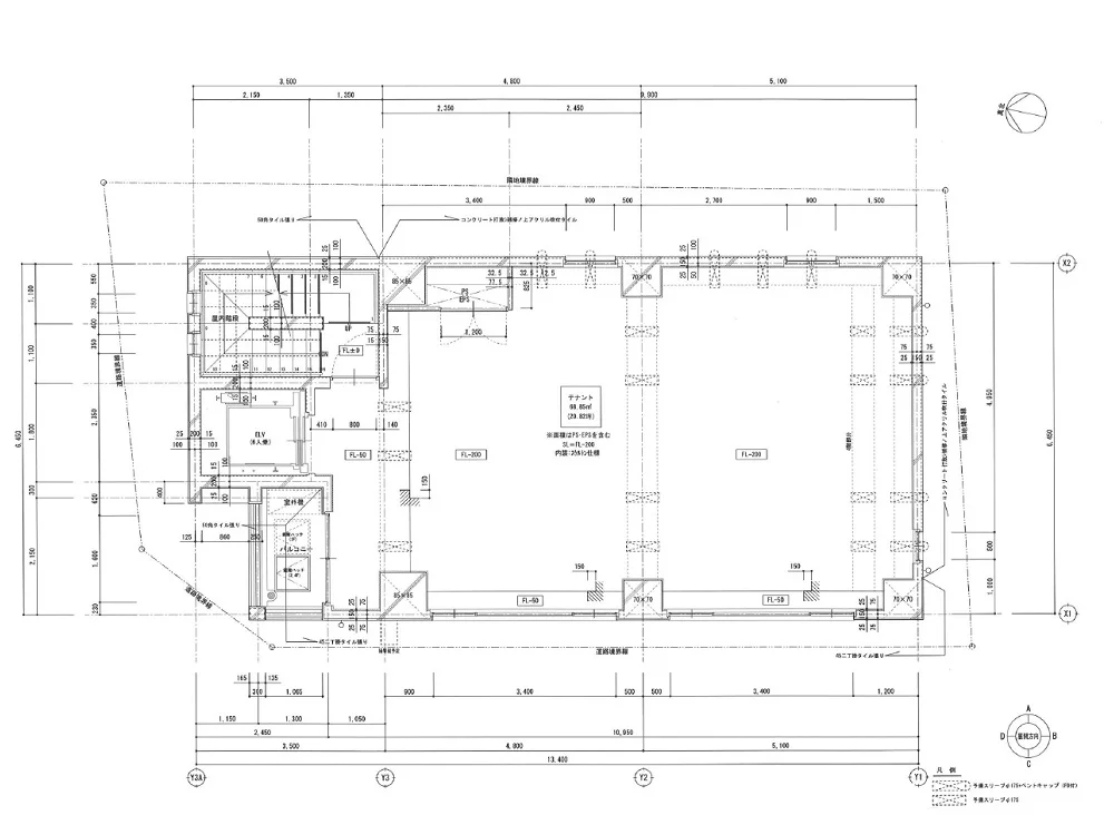 綾瀬のスケルトン店舗物件の平面図