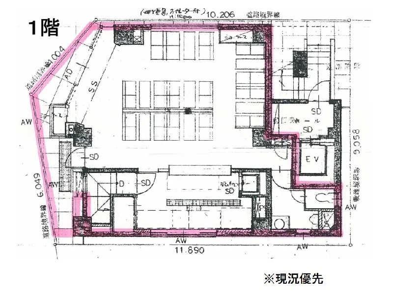 水天宮前のスケルトン店舗物件の平面図