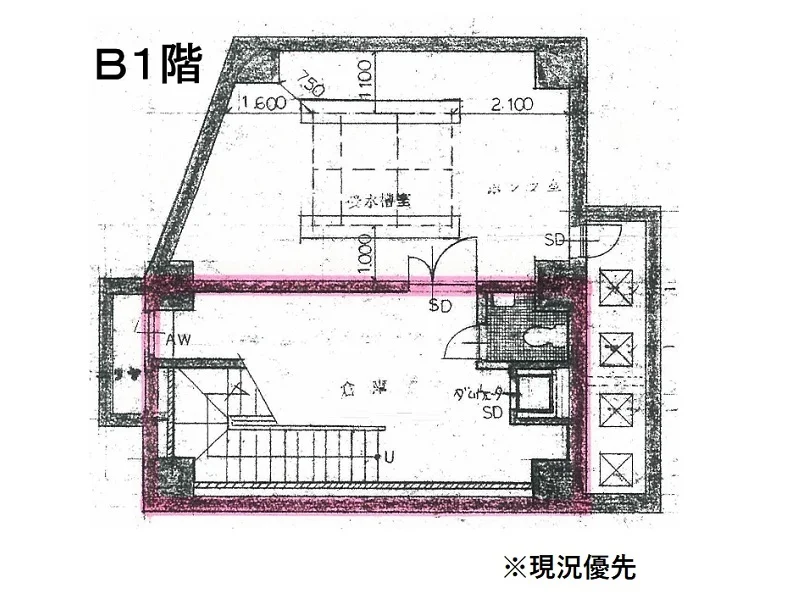 水天宮前のスケルトン店舗物件の平面図