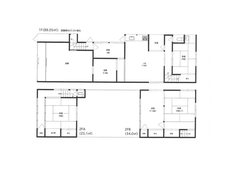 吉野町のスケルトン店舗物件の平面図