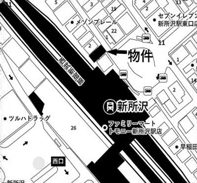 新所沢の事務所仕様店舗物件の地図