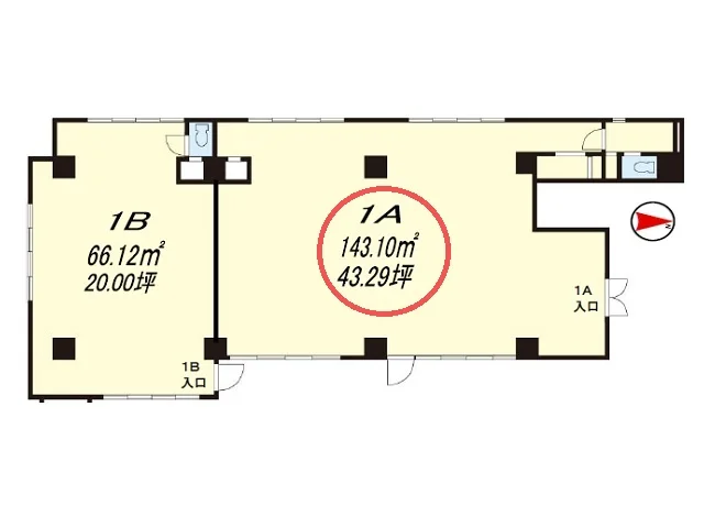 本厚木のスケルトン店舗物件の平面図