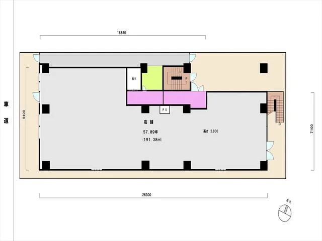 貸店舗(スケルトン)の平面図