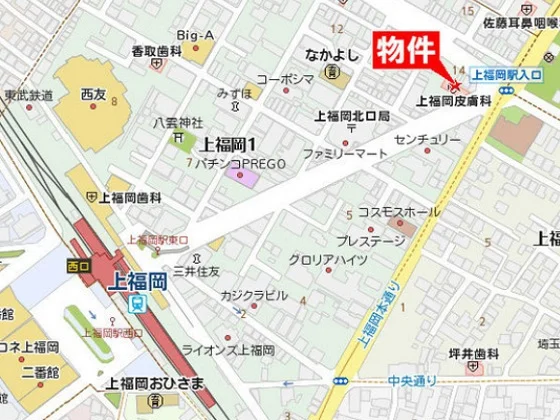 上福岡のスケルトン店舗物件の地図