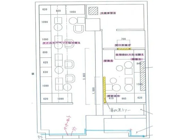 スナック・パブの居抜き物件の平面図