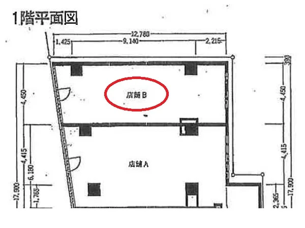貸店舗(スケルトン)の平面図