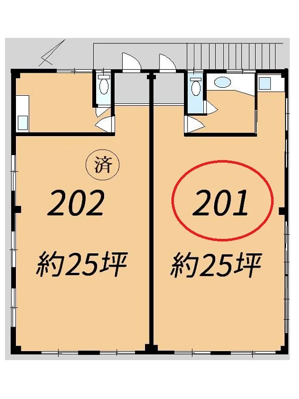新河岸の事務所仕様物件の平面図