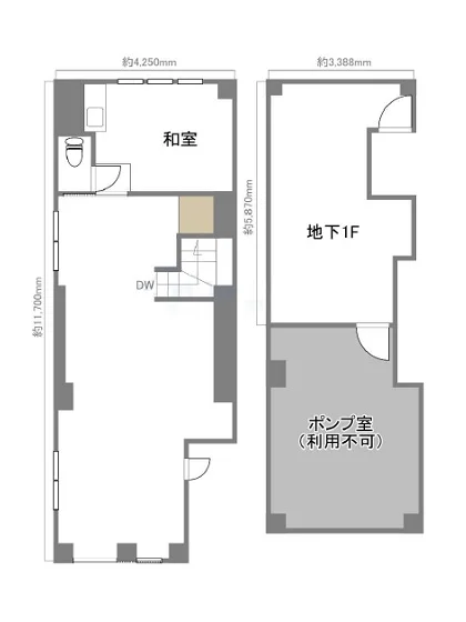 芝公園のスケルトン店舗物件の平面図