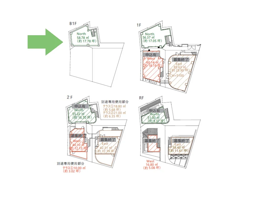 吉祥寺のスケルトン店舗物件の平面図