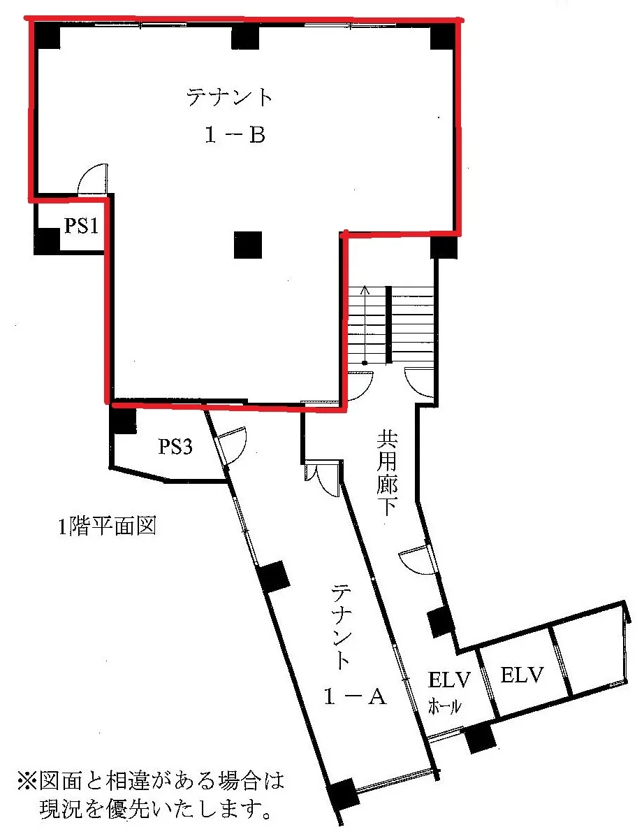 小岩のスケルトン店舗物件の平面図
