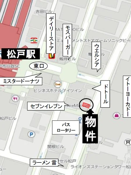 松戸のスケルトン店舗物件の地図