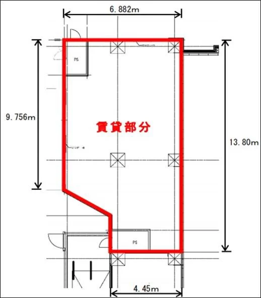 上尾のスケルトン店舗物件の平面図