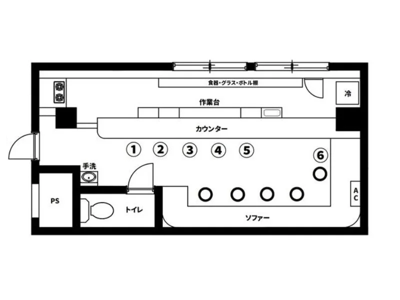 スナック・パブの居抜き物件の平面図