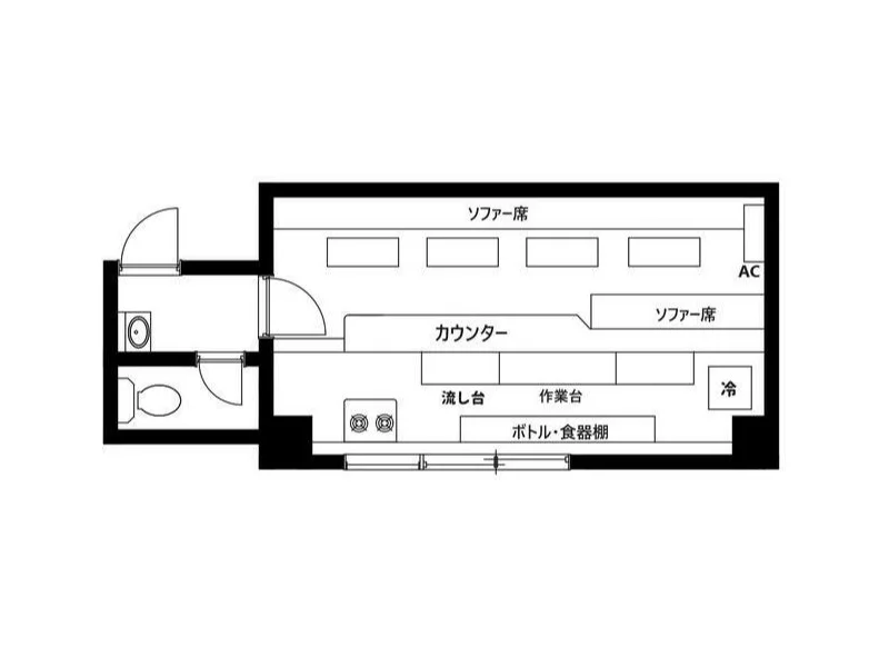 スナック・パブの居抜き物件の平面図