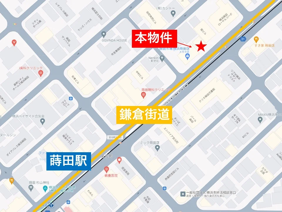 蒔田の居抜き店舗の地図