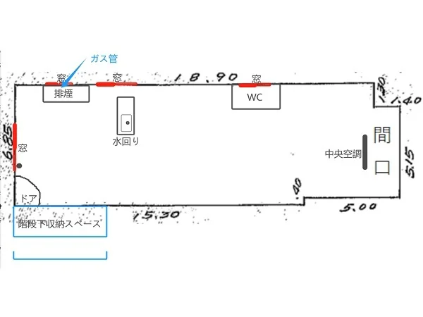 糀谷のスケルトン店舗物件の平面図