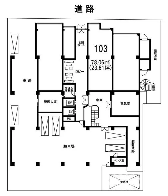 貸店舗(スケルトン)の平面図