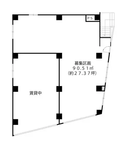 上野毛のスケルトン店舗物件の平面図