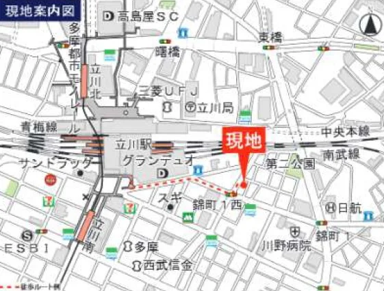 立川のスケルトン店舗物件の地図