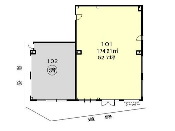 王子神谷のスケルトン店舗物件の平面図