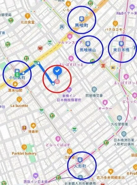 小伝馬町のスケルトン店舗物件の地図