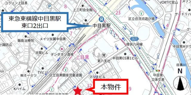 中目黒のスケルトン店舗物件の地図